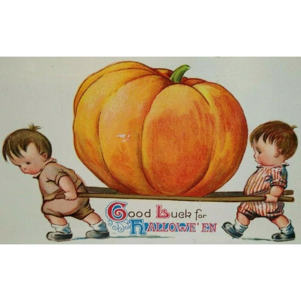 Halloween Postcard Gel Coat Gottschalk Dreyfuss & Davis Giant Pumpkin Fantasy